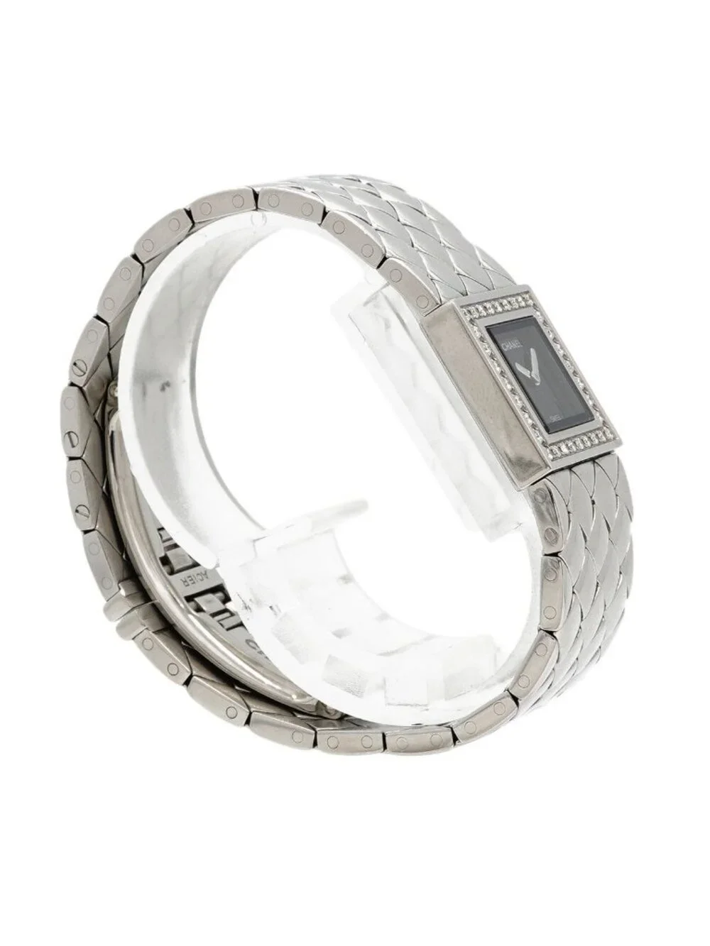 Chanel Quilted Diamond Black Dial Watch